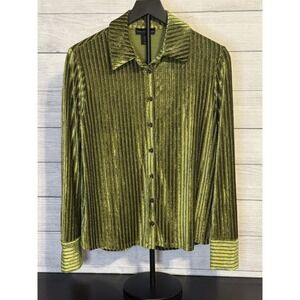 Women's House of Harlow 1960 Velour Button-Up Shirt – Green – Size S